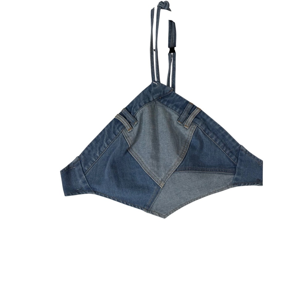 Y2K Patchwork Denim Halter Top ‎ Sz 4